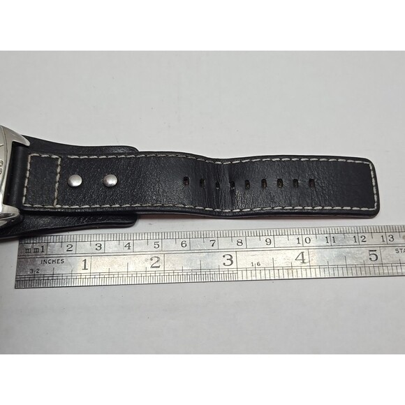 Fossil Kaleido Big Tic AM3696 Mens Watch Black Red Dial Cuff Leather New Battery - Picture 9 of 11